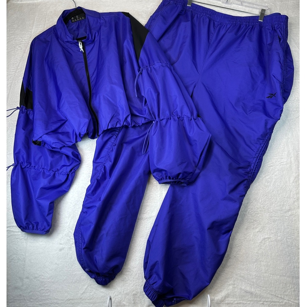 Reebok Cardi B Tracksuit Women 3X Purple Woven Cropped Jacket Pants Set 1626
